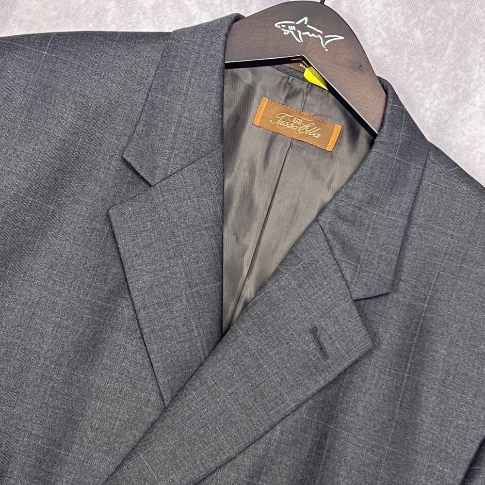 Tasso Elba Blazer Mens 46L Grey Excellent Lanificio Comero Wool Windowpane